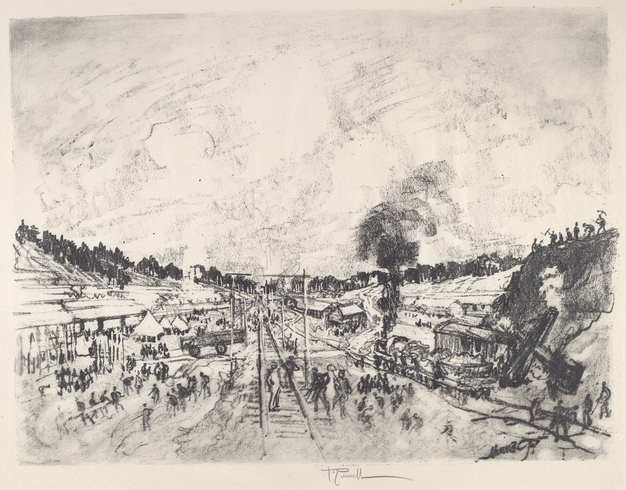 Byggandet av lägret, 1917. av Joseph Pennell