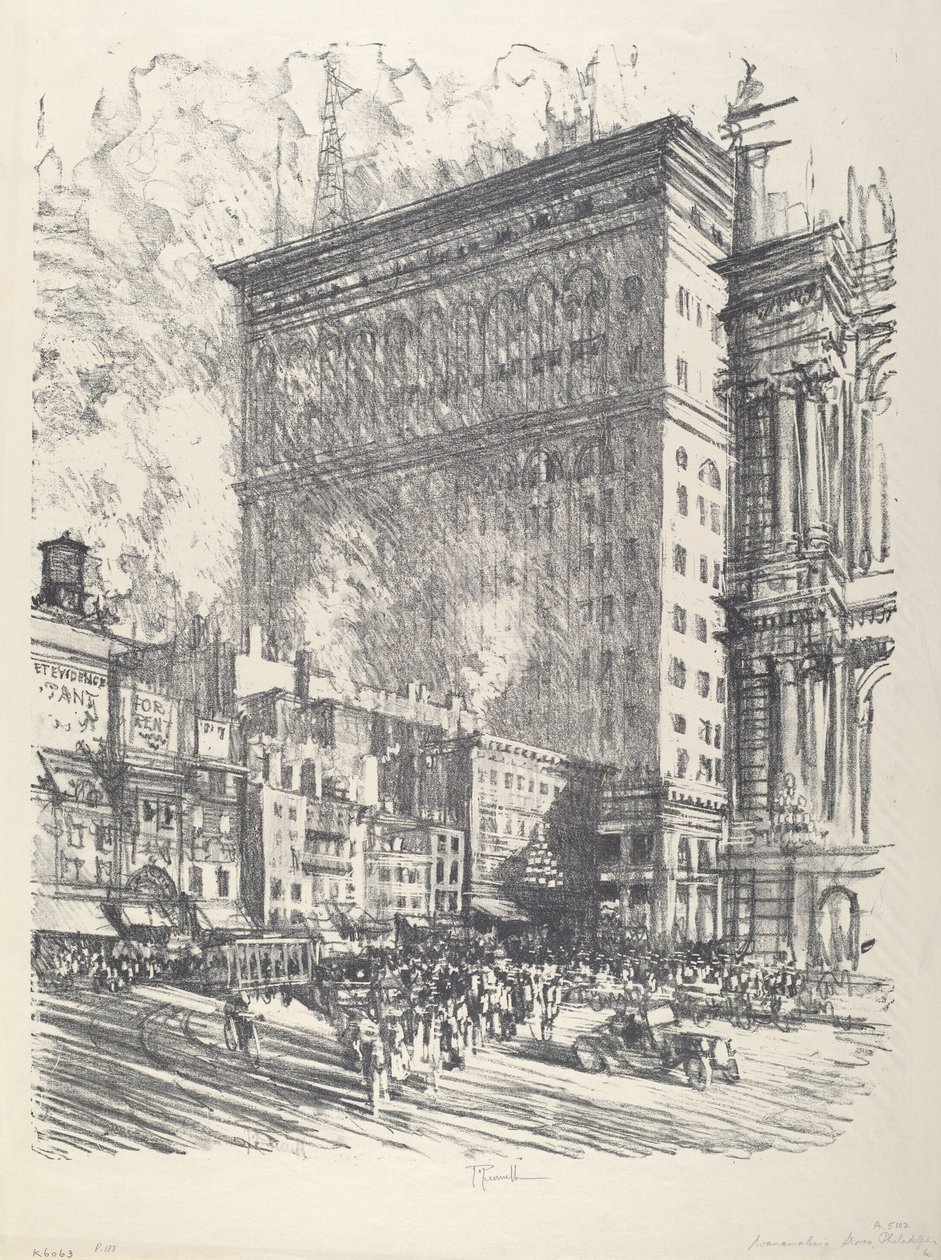Rådhustorget och Wanamaker-byggnaden, 1912. av Joseph Pennell