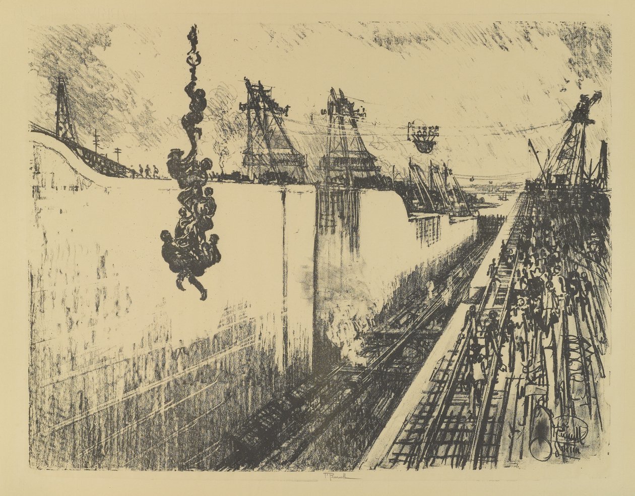 Dinner Time, Gatun Lock, 1912 av Joseph Pennell