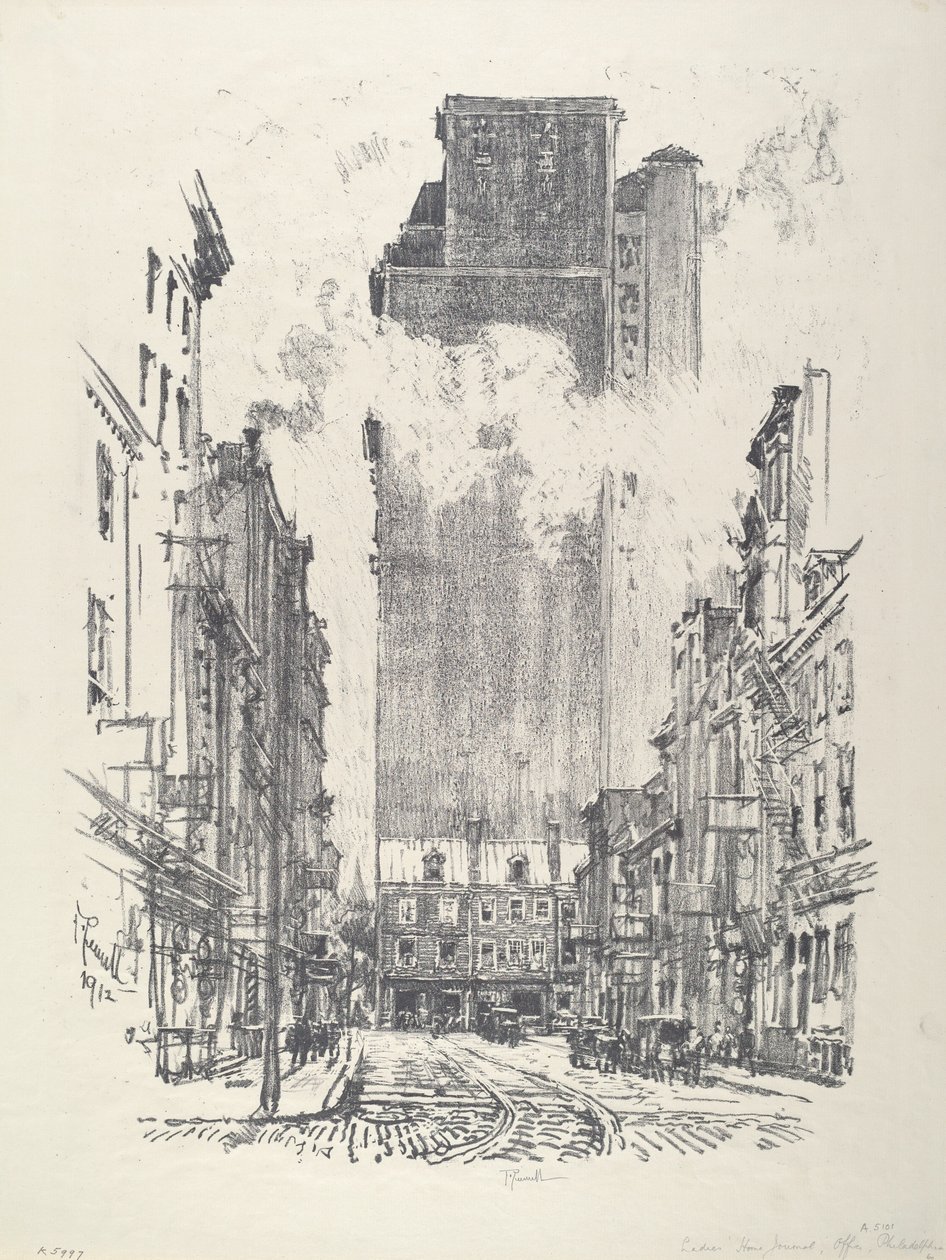 Nedför Sansom Street, 1912. av Joseph Pennell
