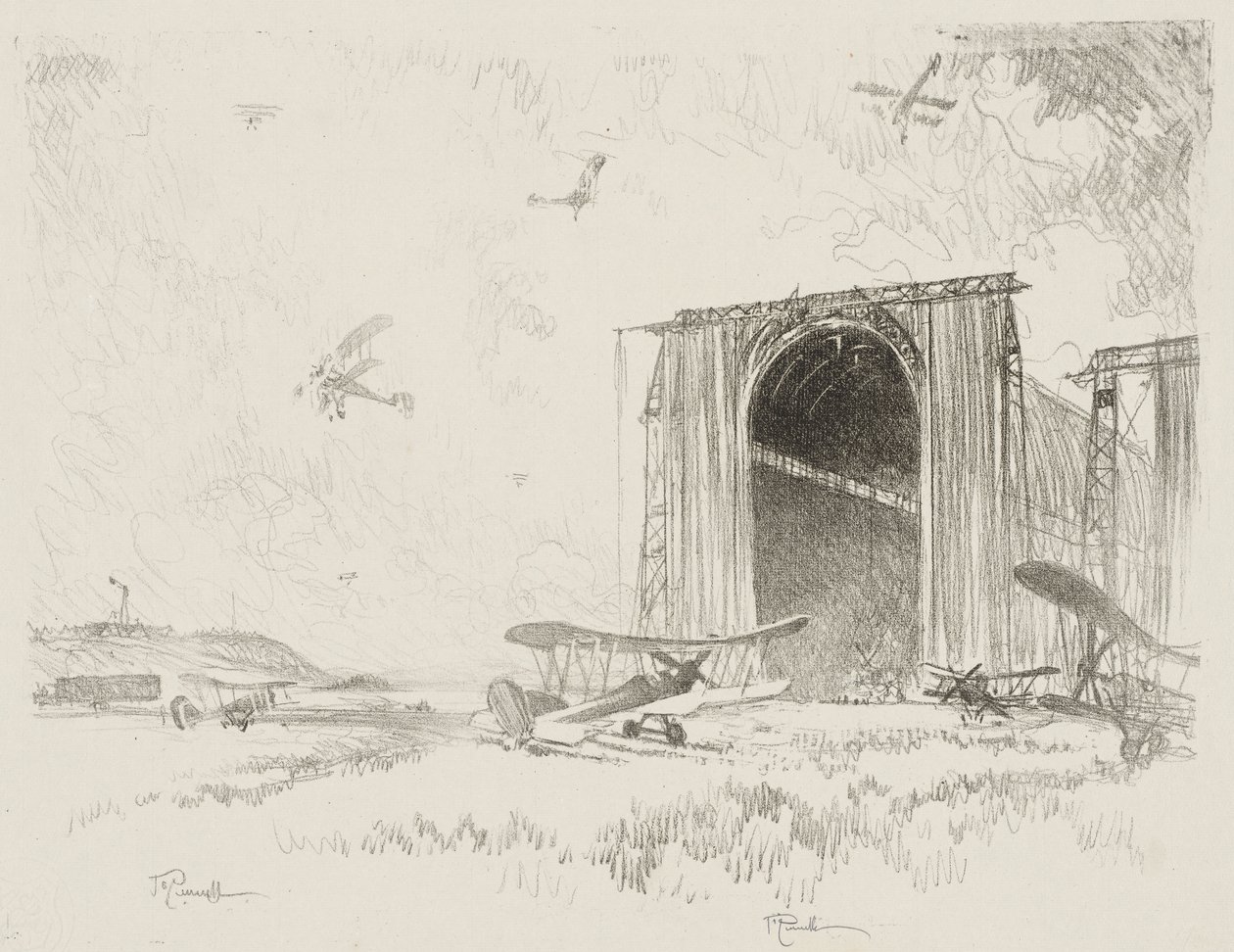 Engelska krigsarbetet: The Balloon-Shed av Joseph Pennell