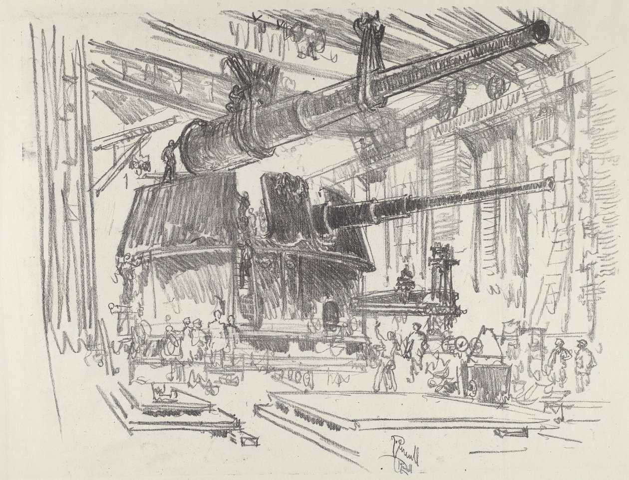 Fitting Guns in Turrets, 1916. av Joseph Pennell