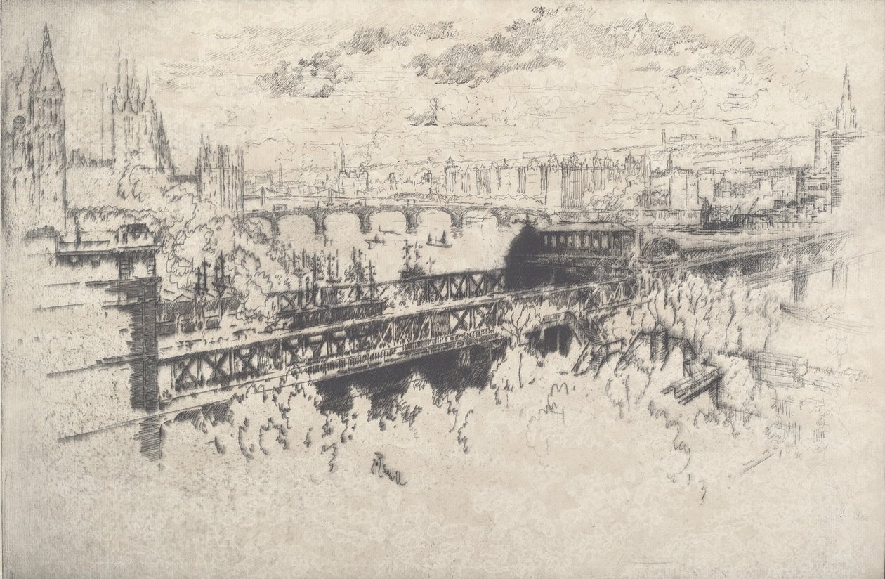 London över Charing Cross Bridge, 1910. av Joseph Pennell