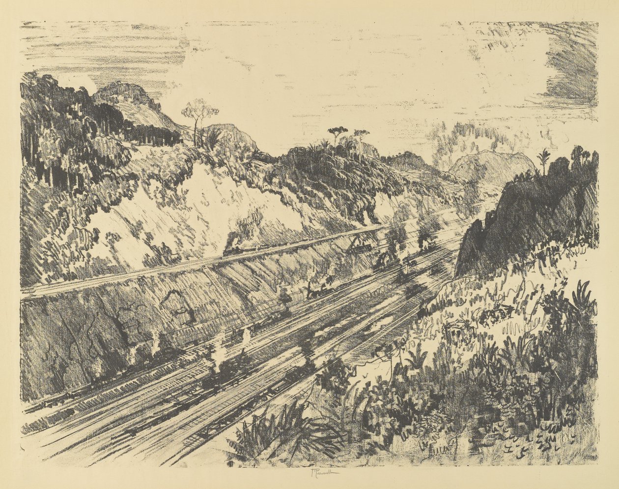 Looking Up the Cut från Bad Obispo av Joseph Pennell