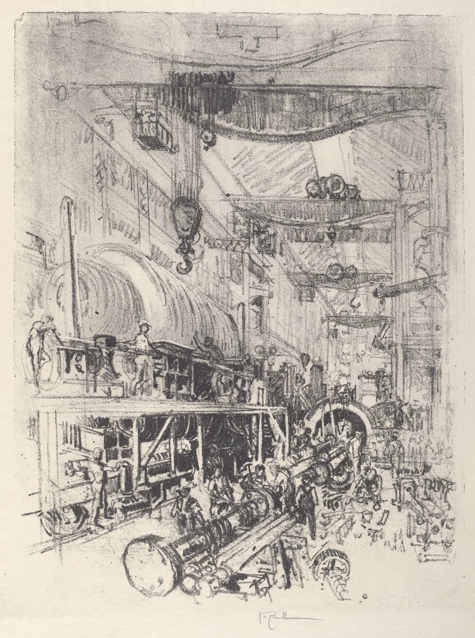 Att göra en turbinmotor, 1917. av Joseph Pennell