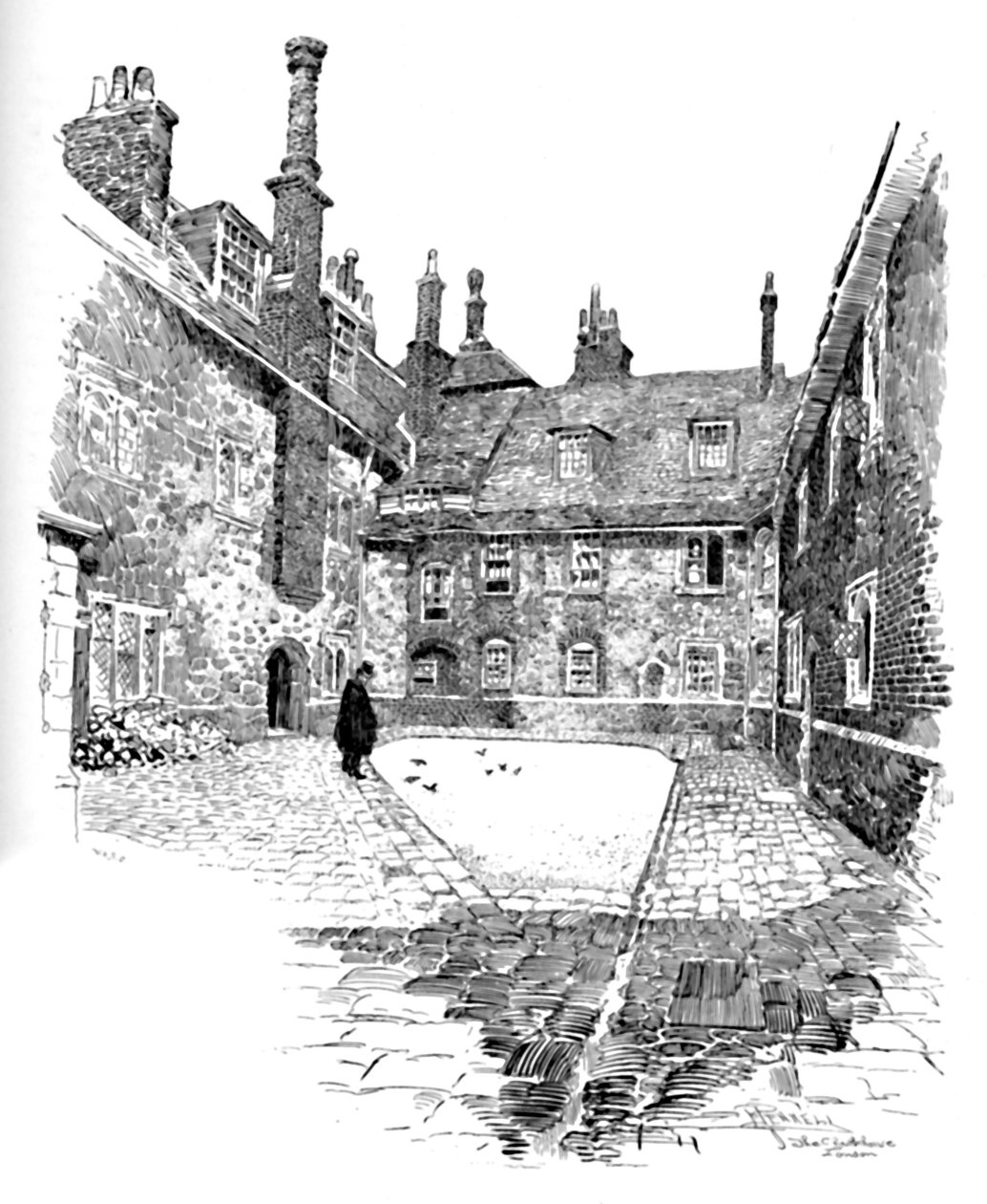 Old Charterhouse: In Washhouse Court, 1886 av Joseph Pennell