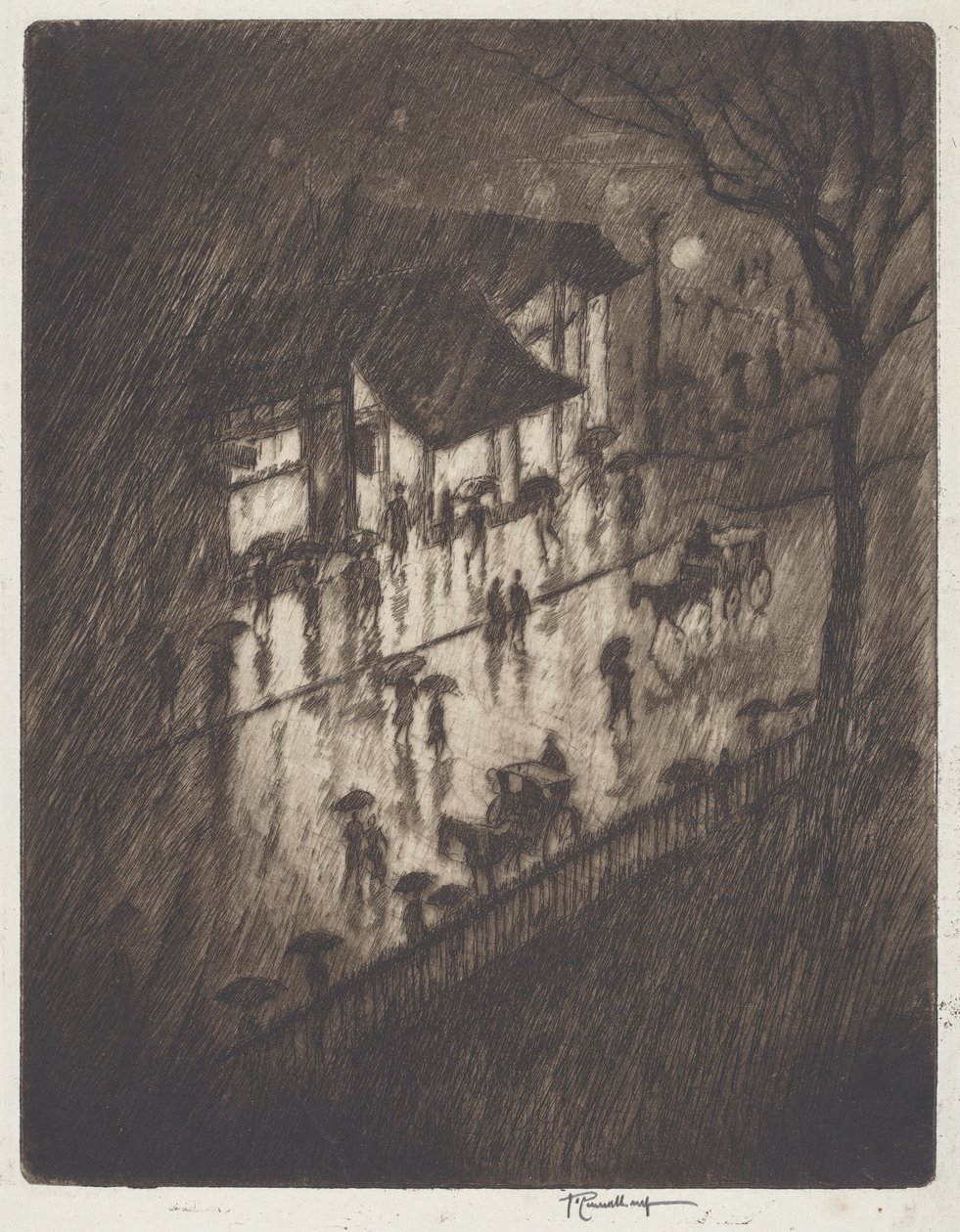Regnig natt, Charing Cross-butiker av Joseph Pennell