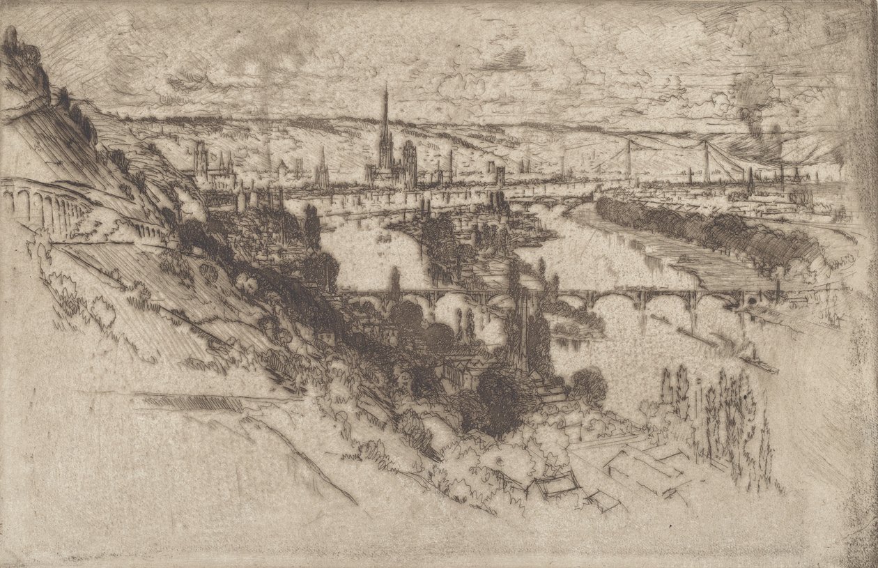 Rouen, från Bon Secours, 1907. av Joseph Pennell