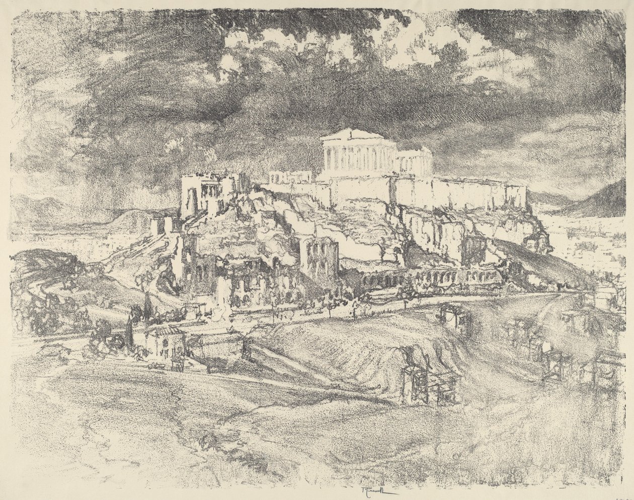 Stormen bakom Akropolis, 1913. av Joseph Pennell