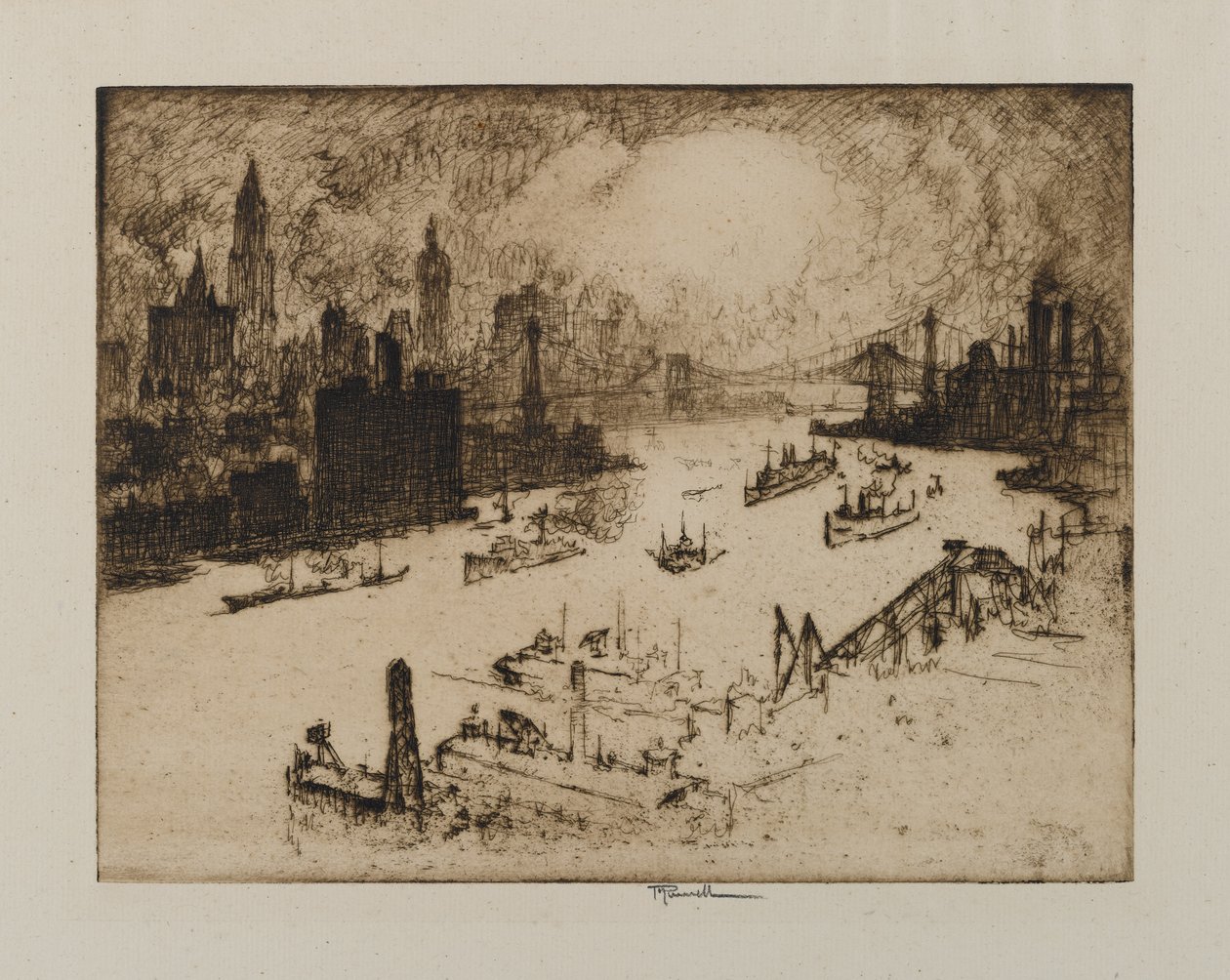Solnedgång från Williamsburg Bridge, 1915 av Joseph Pennell