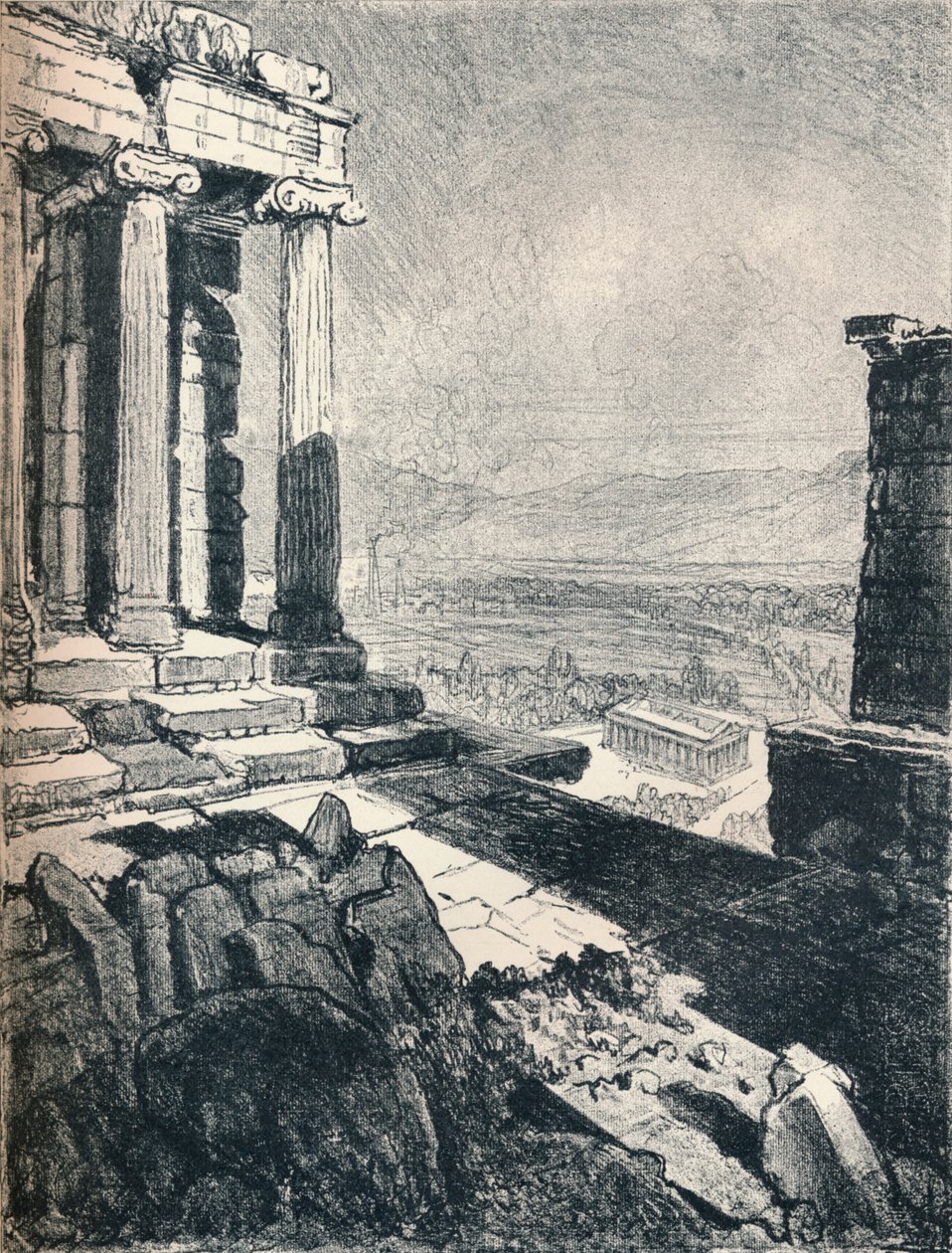 Theseus tempel från Akropolis, c1913 av Joseph Pennell