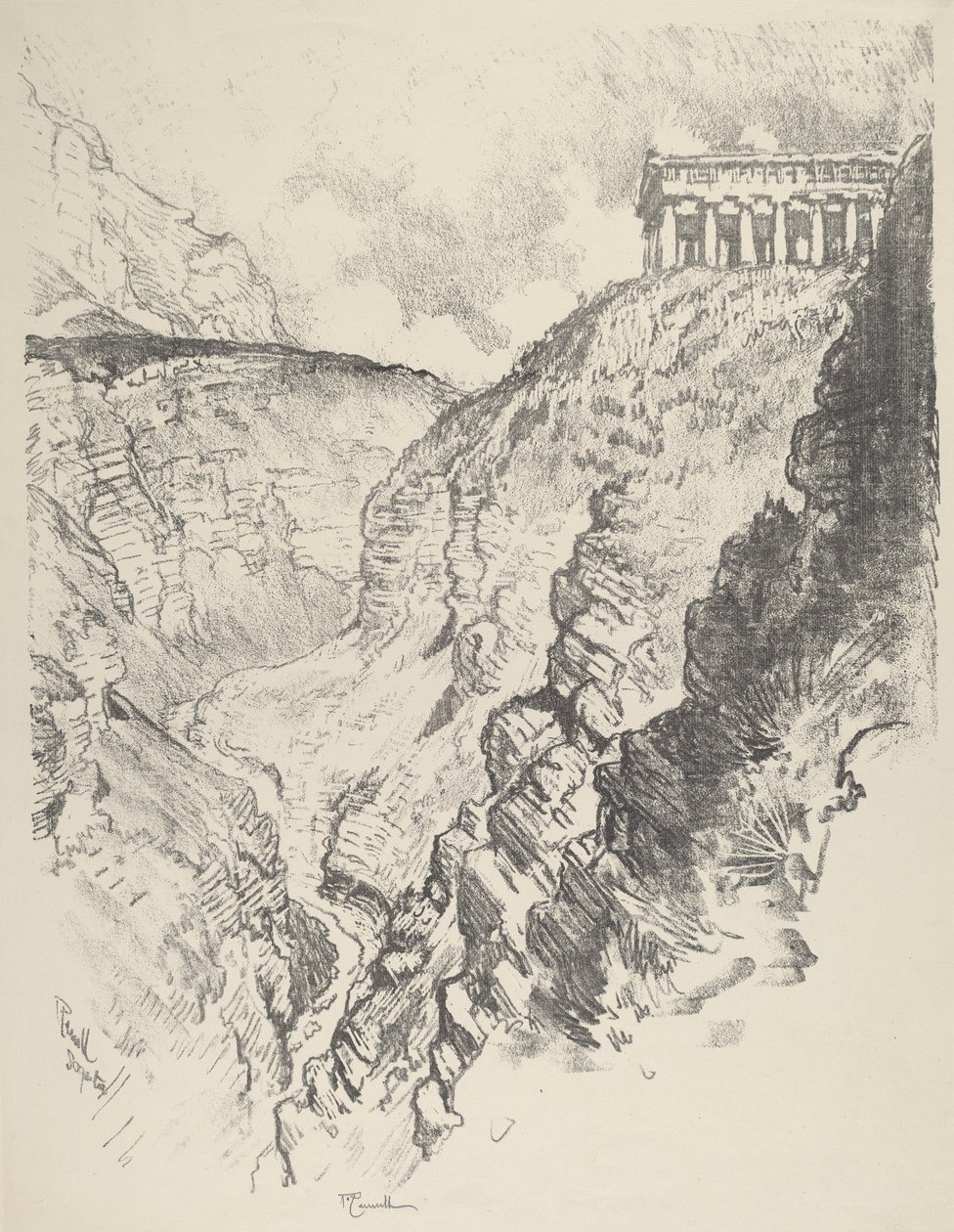 Templet över kanonen, Segesta, 1913. av Joseph Pennell