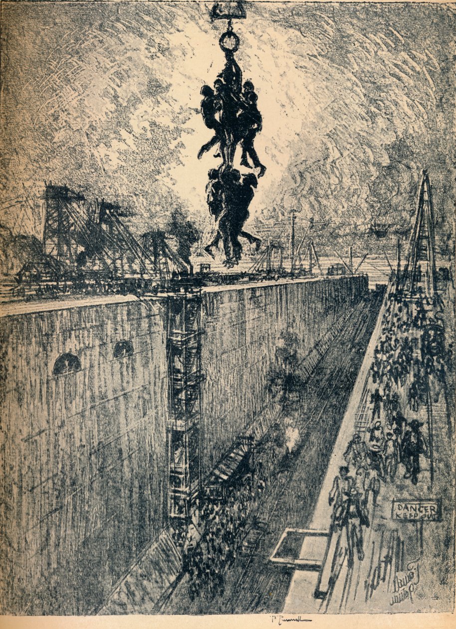 The End of the Day-Gatun Lock, 1912 av Joseph Pennell