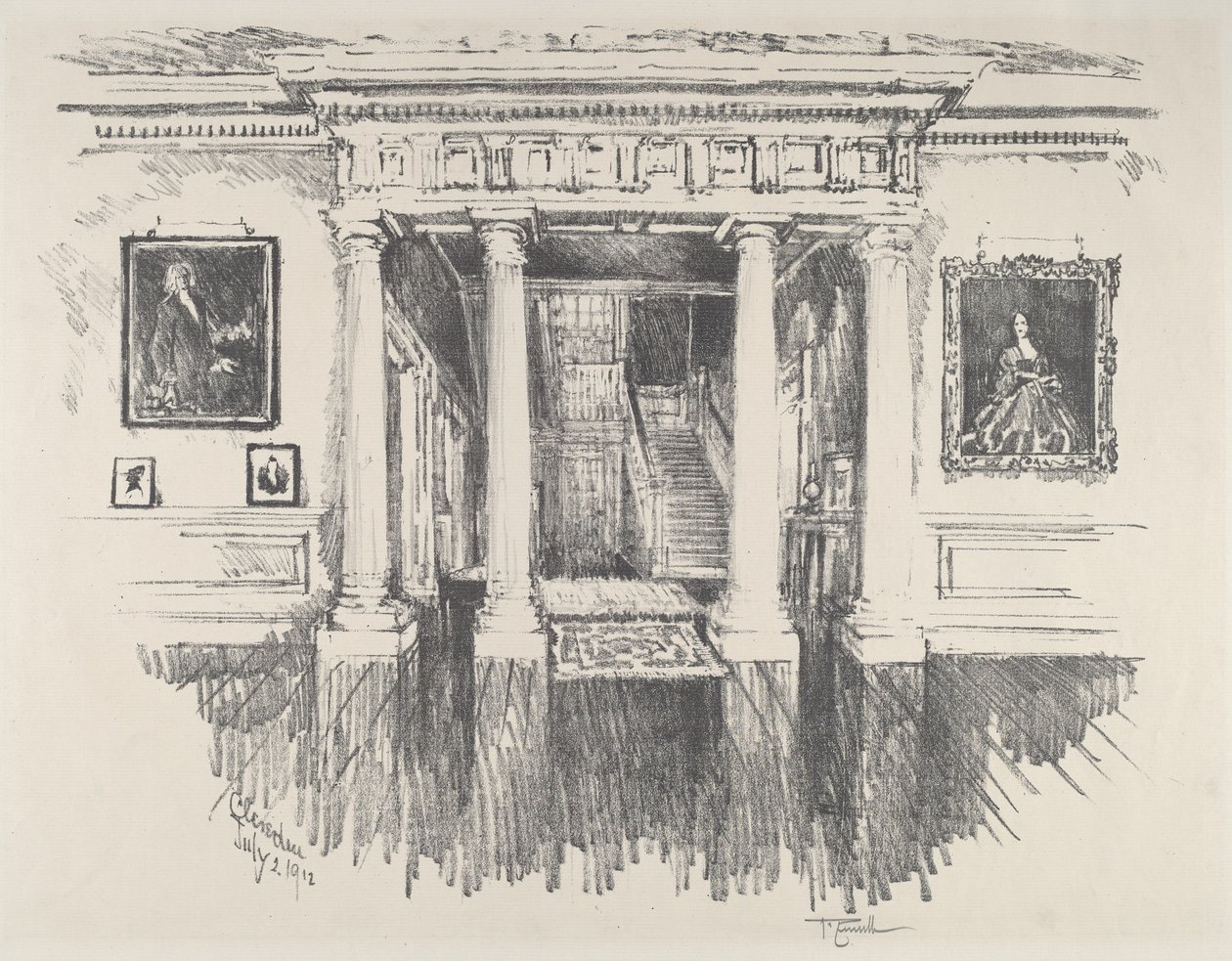 Hallen i Cliveden, 1912. av Joseph Pennell
