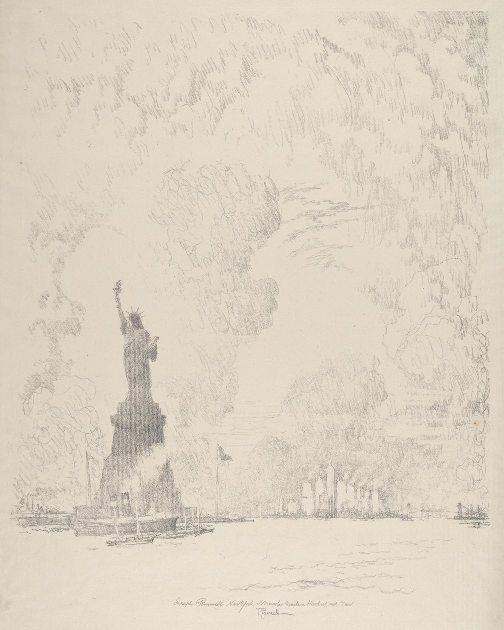 Statyn, New York Bay av Joseph Pennell