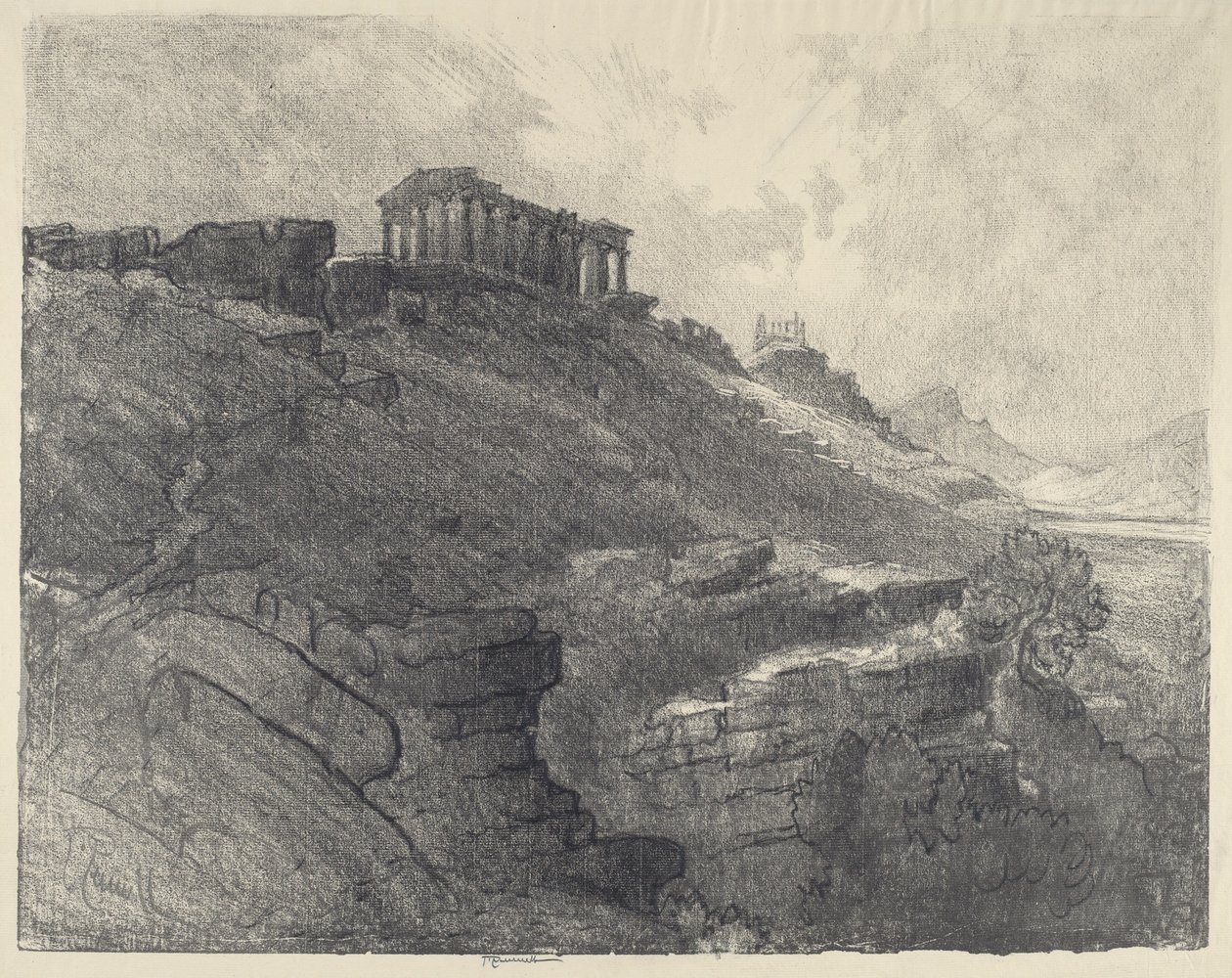 Templen på väggen, Girgenti, 1913. av Joseph Pennell