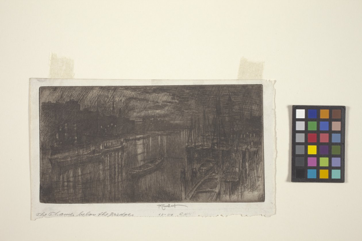 Themsen nedanför bron (etsning) av Joseph Pennell