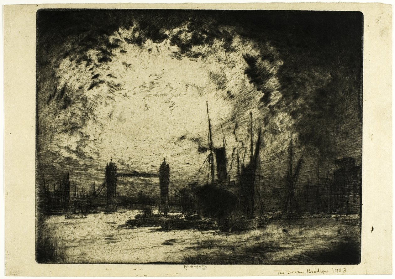 Tower Bridge, kväll av Joseph Pennell