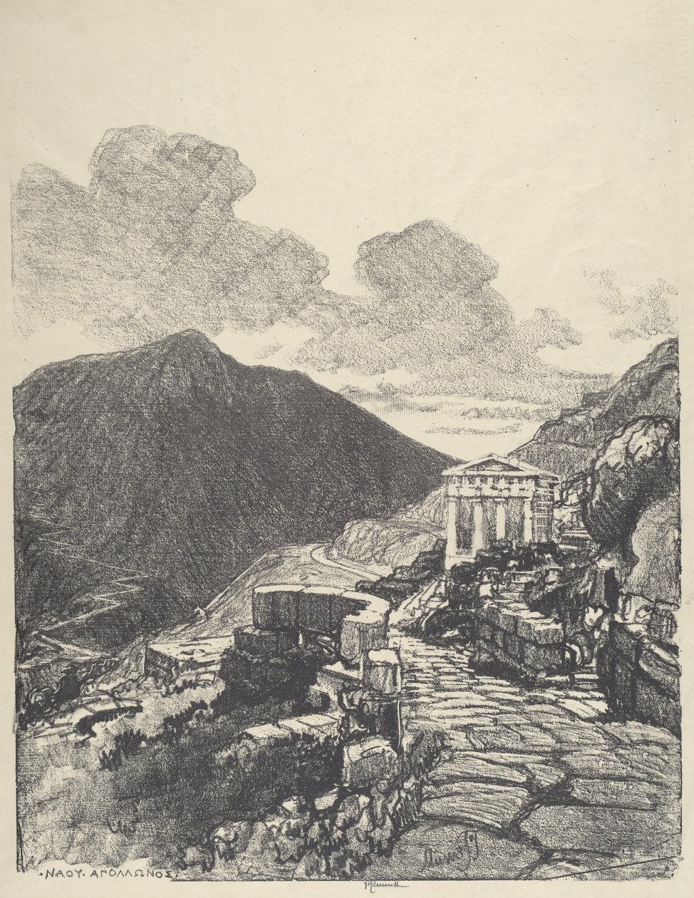 Atens skattkammare, Delfi, 1913. av Joseph Pennell