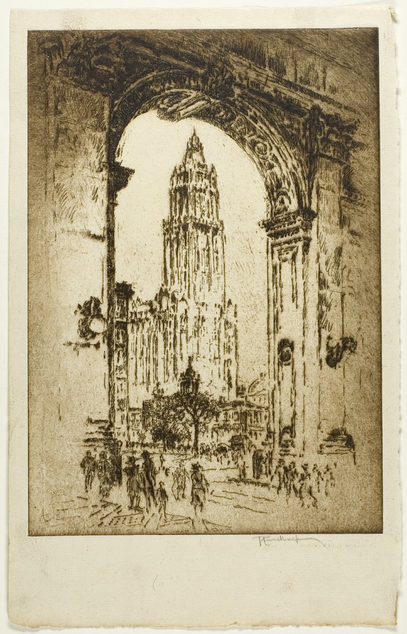 Woolworth genom bågen av Joseph Pennell