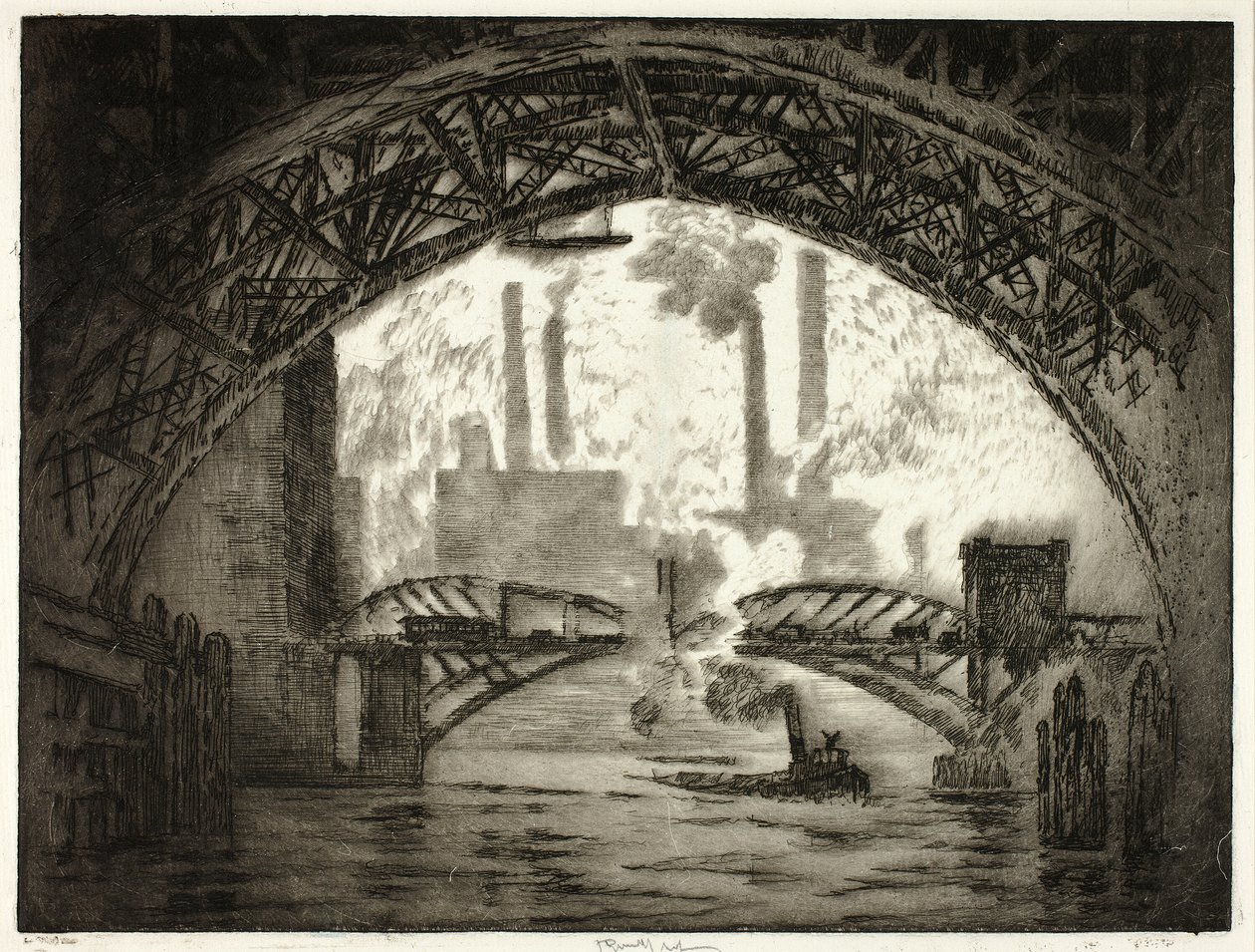 Under broarna, Chicago av Joseph Pennell