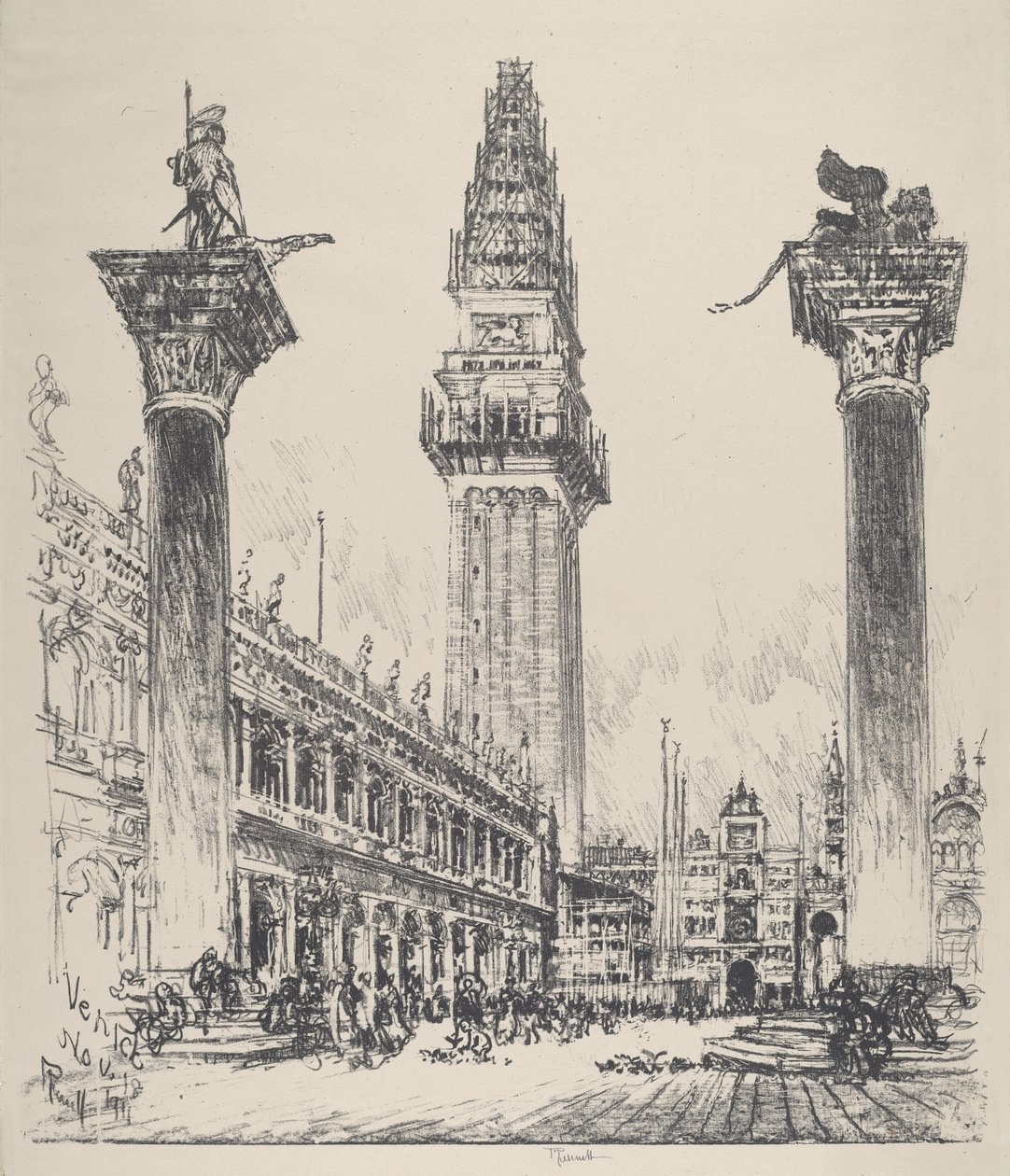 Venedig, Rebuilding the Campanile, 1911. av Joseph Pennell