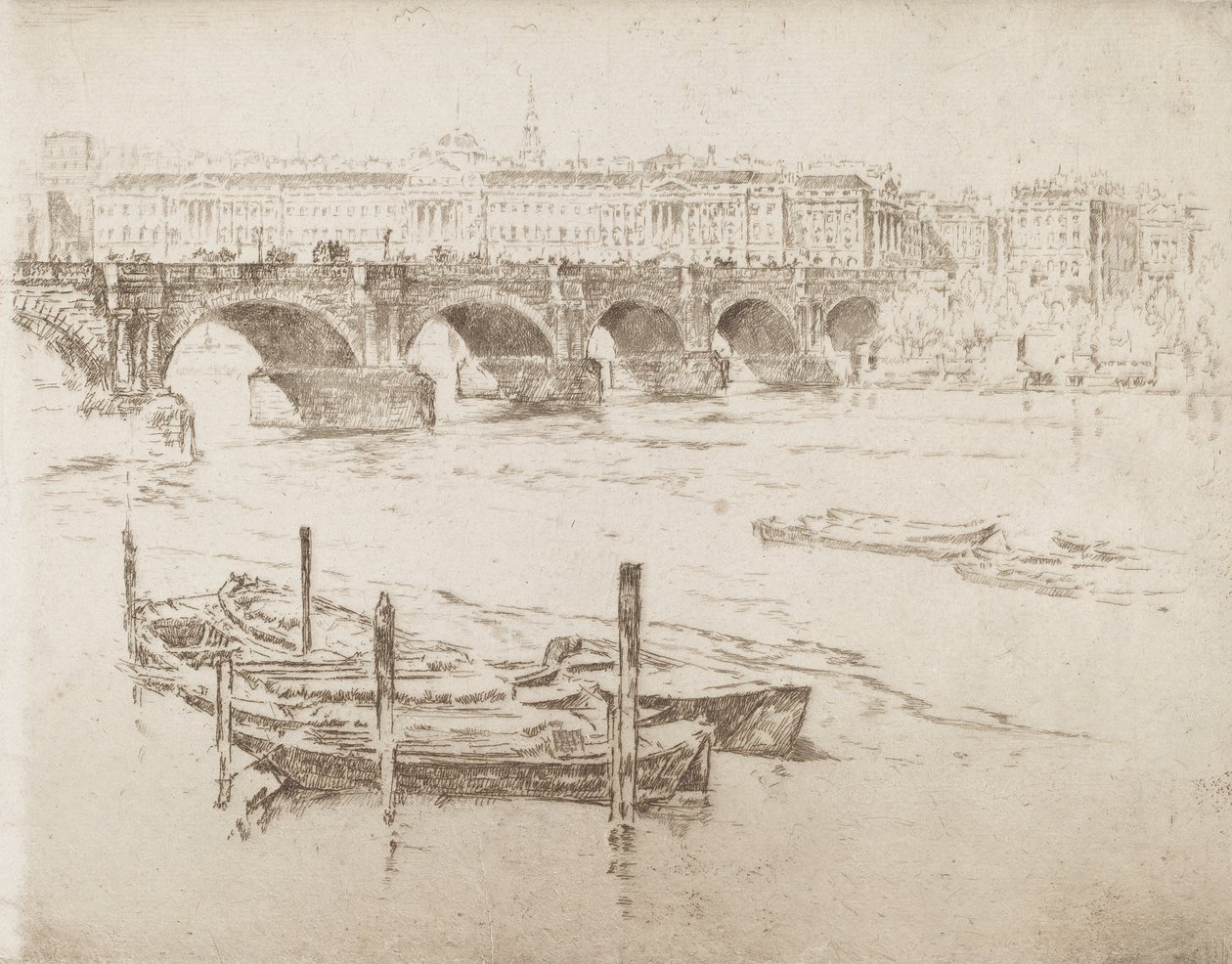 Waterloo Bridge och Somerset House, 1905. av Joseph Pennell