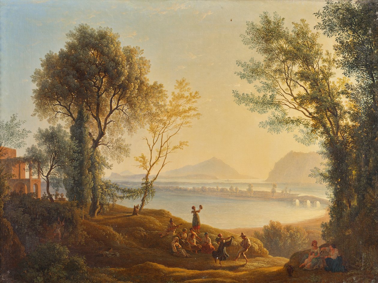 Italienskt landskap med solnedgång av Joseph Rebell