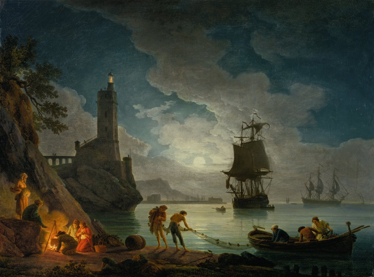 En hamn i månsken av Claude Joseph Vernet