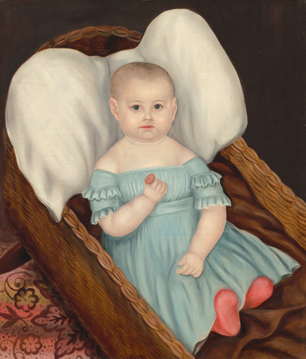 Baby i flätad korg, ca. 1840. av Joseph Whiting Stock