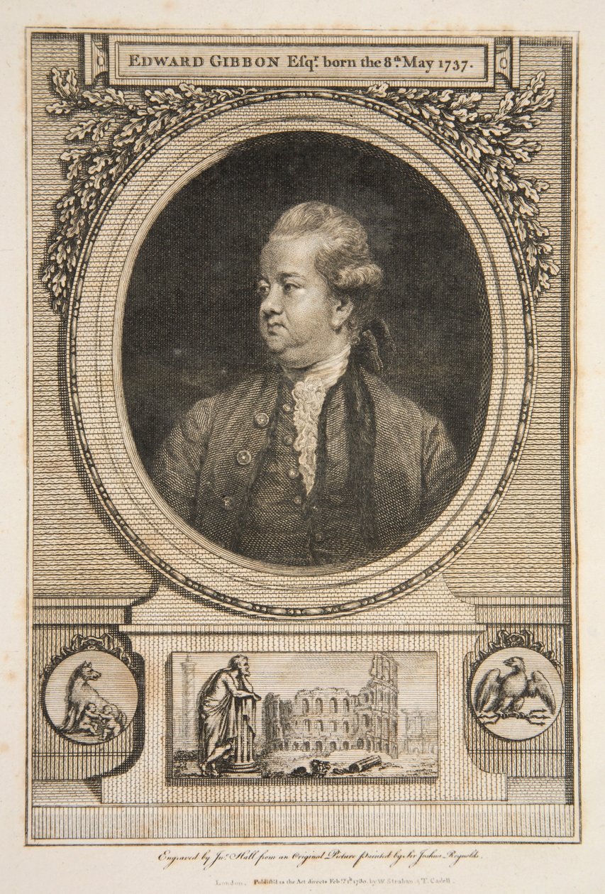 Edward Gibbon, Esq., pub. 1730 gravyr. av Joshua Reynolds
