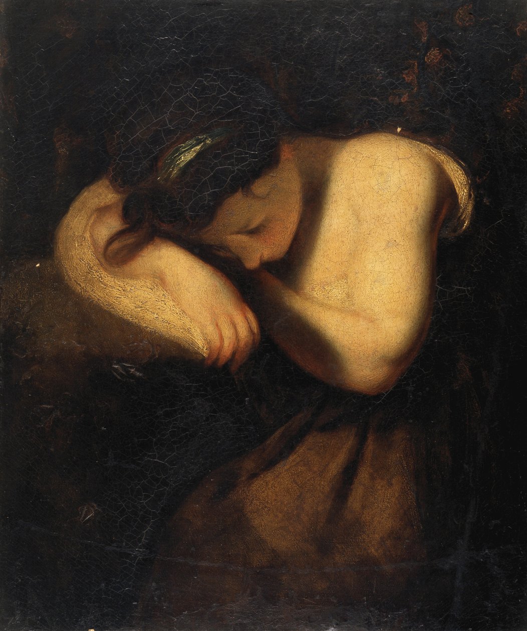 Ung flicka sover (olja på duk) av Joshua Reynolds