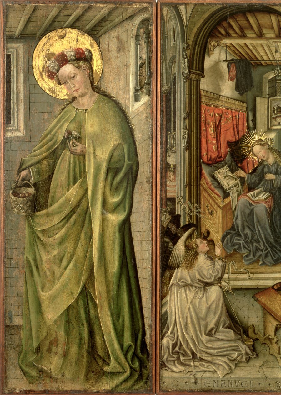 St. Dorothy, vänster panel av polyptyk (panel) av Jost Amman