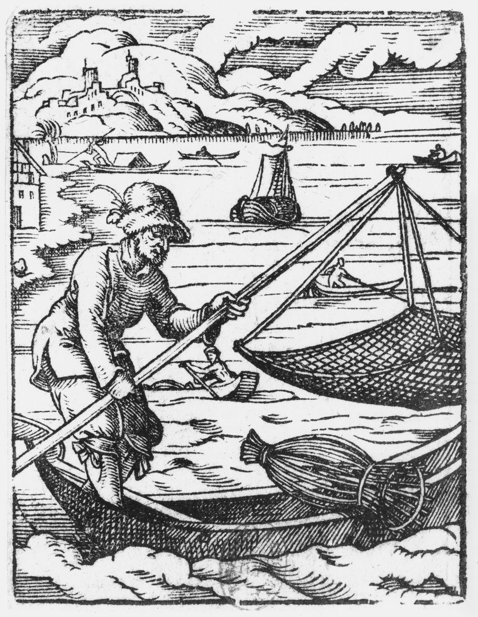 Fiskaren (träsnitt) (bw foto) av Jost Amman
