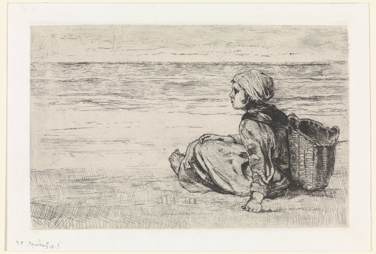 Flicka vid havet av Jozef Israëls (signed by artist)