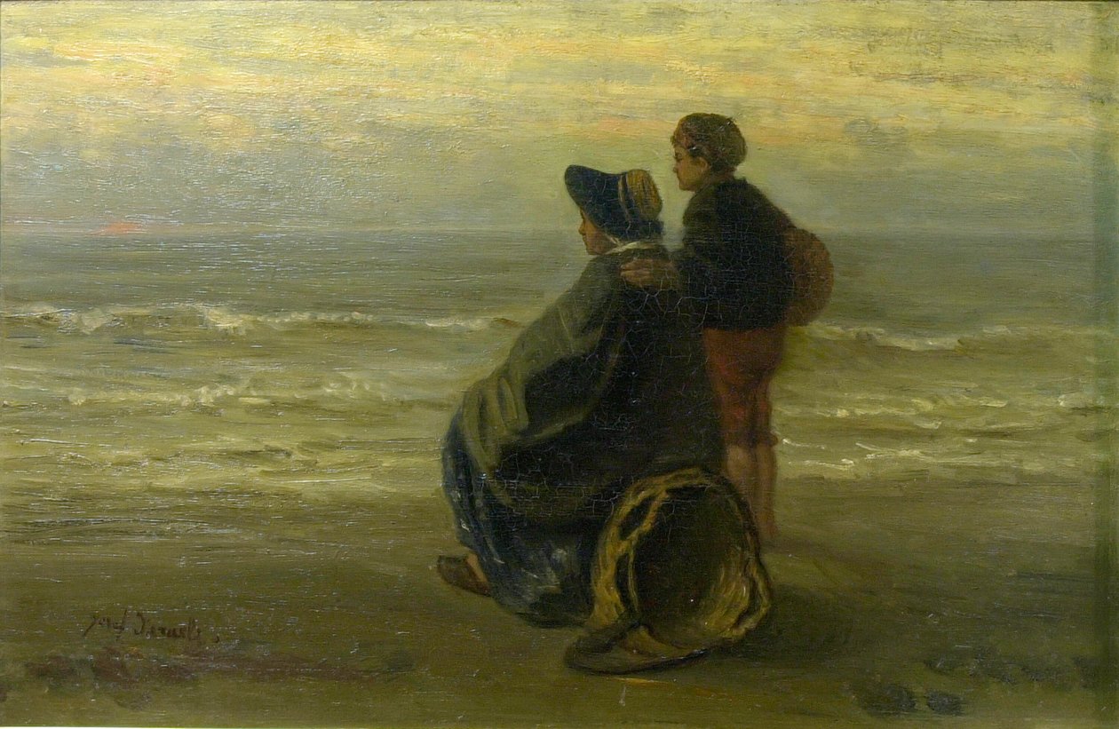 Mor och barn på en strand av Jozef Israëls
