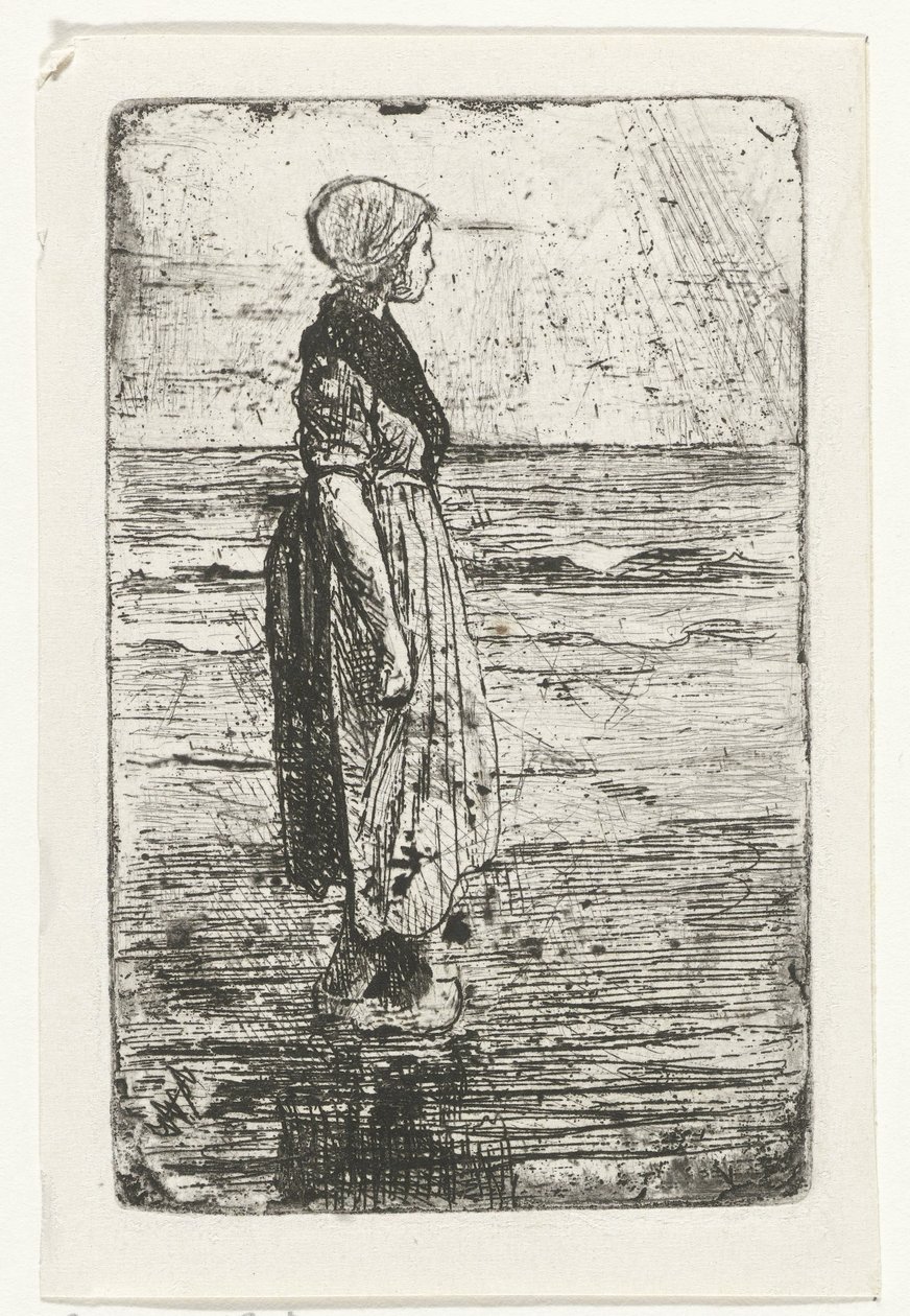 Stående kvinna på stranden av Jozef Israëls