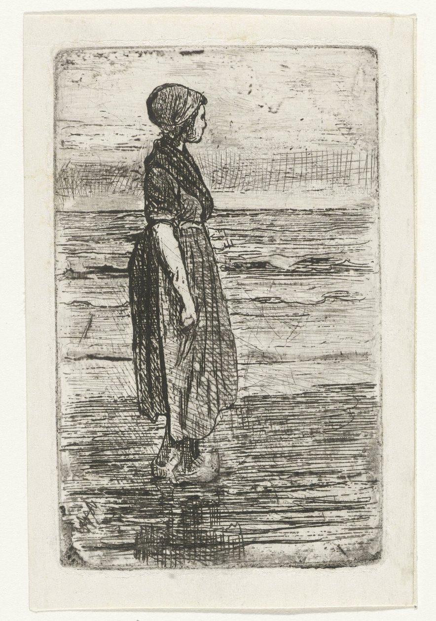 Stående kvinna på stranden av Jozef Israëls