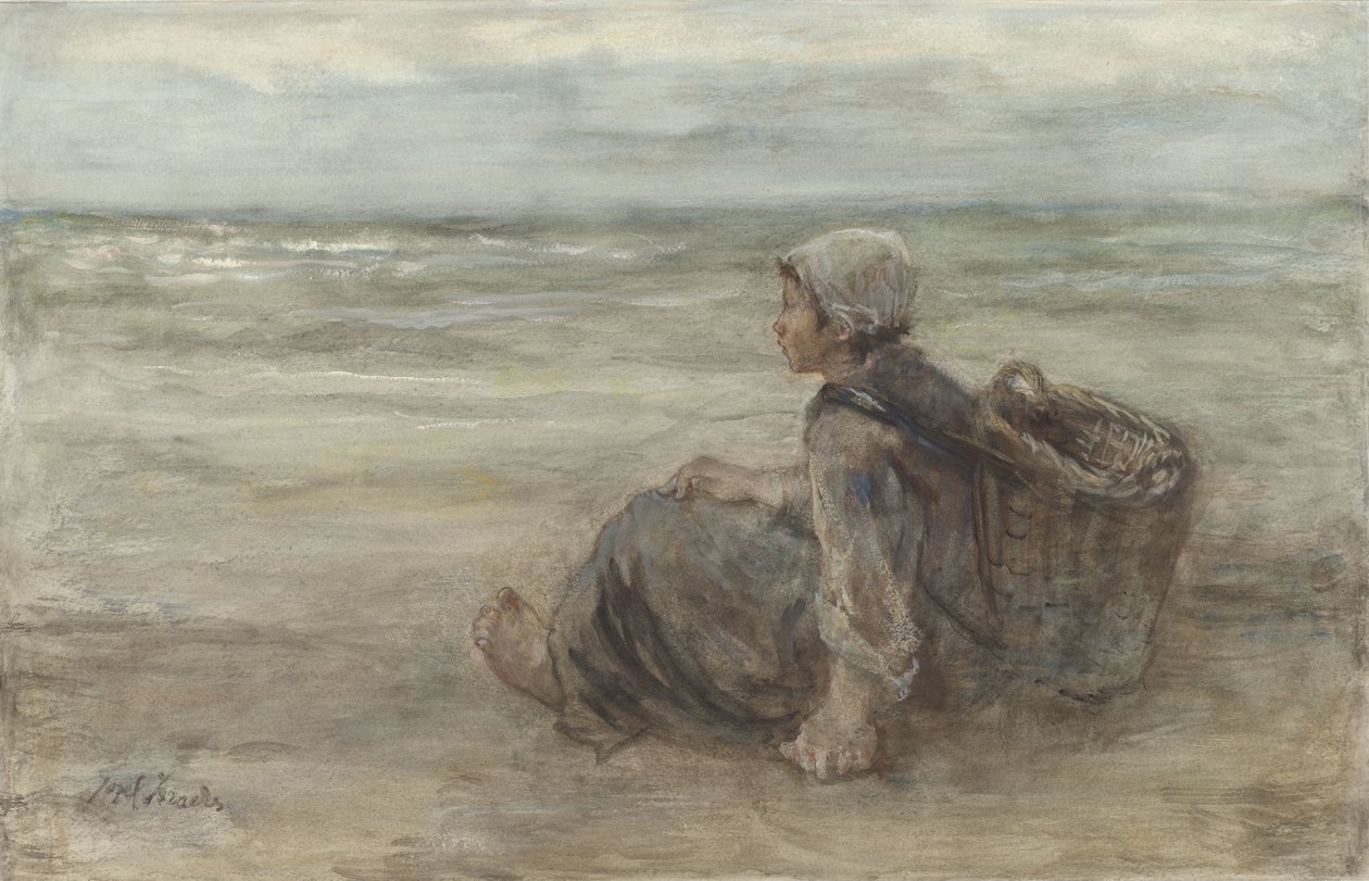 Fiskare flicka på stranden av Jozef Israëls