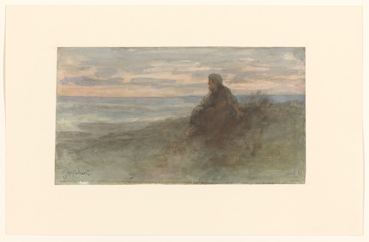Kvinna som sitter på en dyn vid havet av Jozef Israëls