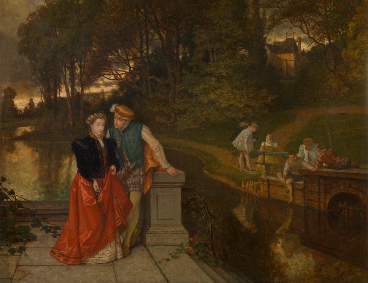 Lovers in the Park (olja på panel) av Jozef Lies