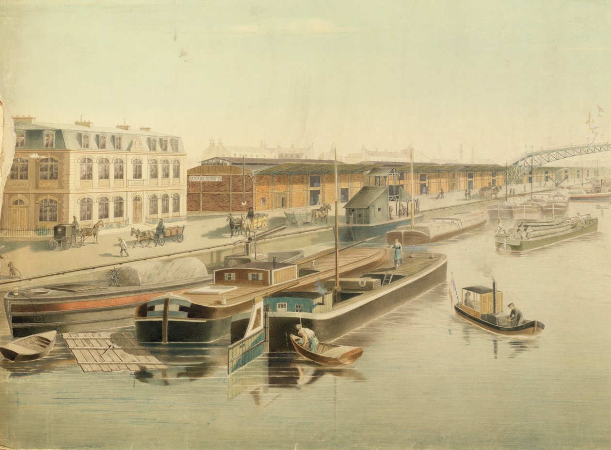 Canal Saint-Martin, detalj av pråmarna, 1889 (wc på papper) av Jozefowicz