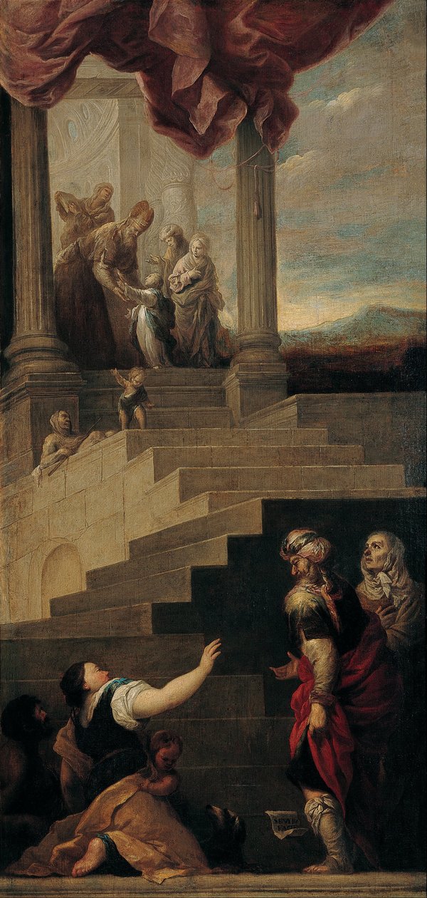 Introduktion av jungfrun i templet av Juan de Sevilla