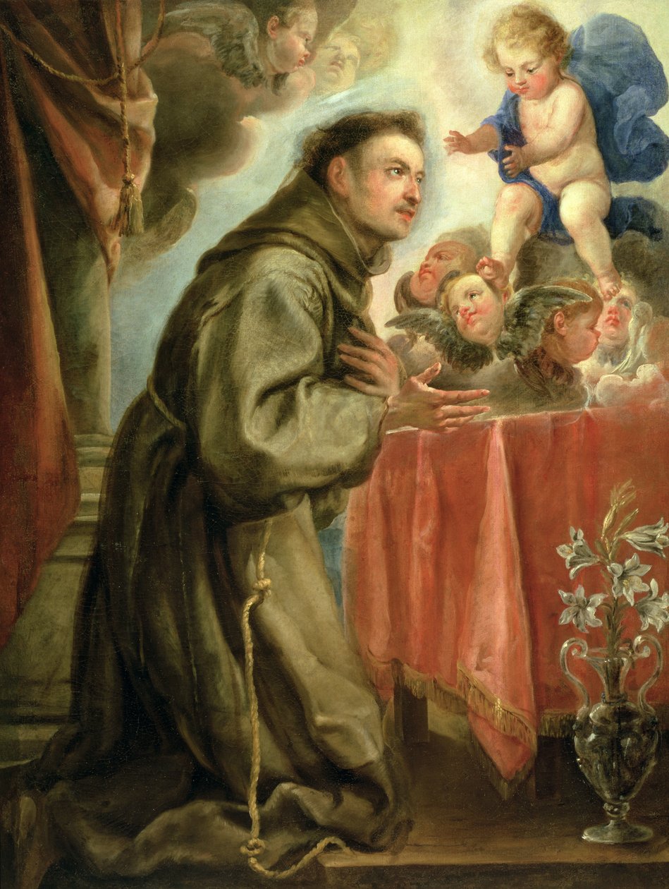 Sankt Antonius av Padua (1195-1231) avgudar Kristusbarnet av Juan Carreño de Miranda