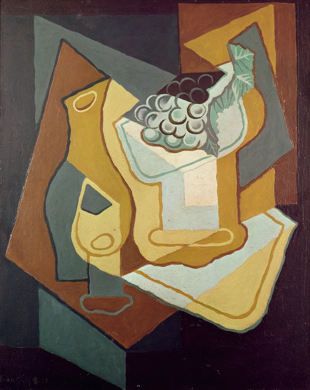 Flaska, glas och fruktfat, 1921 av Juan Gris
