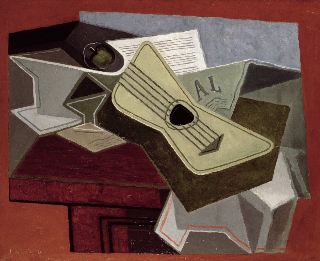 Gitarr och tidning, 1925 av Juan Gris