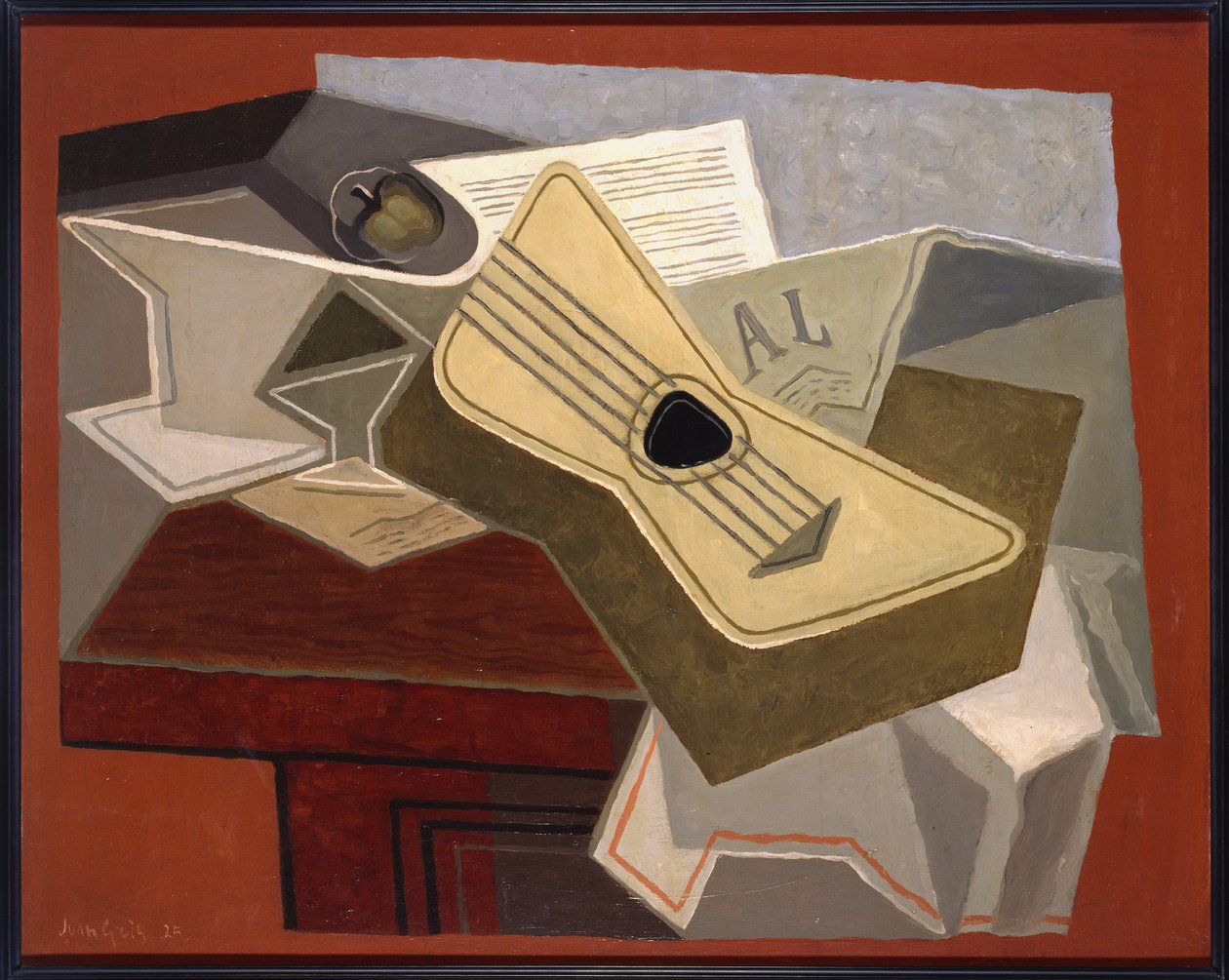 Gitarr och tidning av Juan Gris