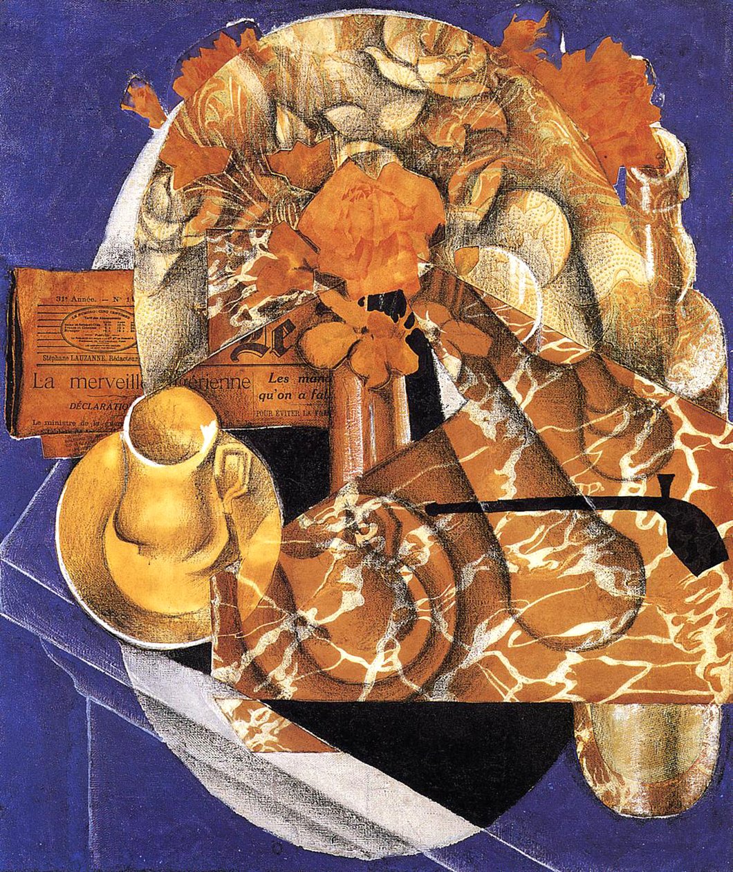 Stilleben med blommor, 1914 (olja, collage och penna på duk) av Juan Gris