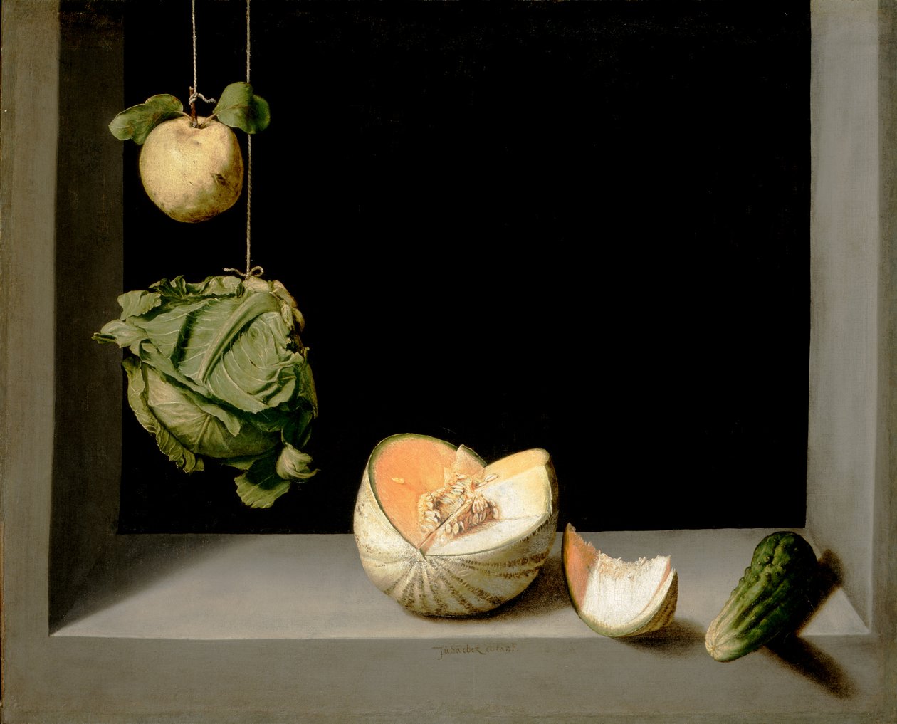 Kvitten, kål, melon och gurka, ca 1602 av Juan Sanchez Cotan