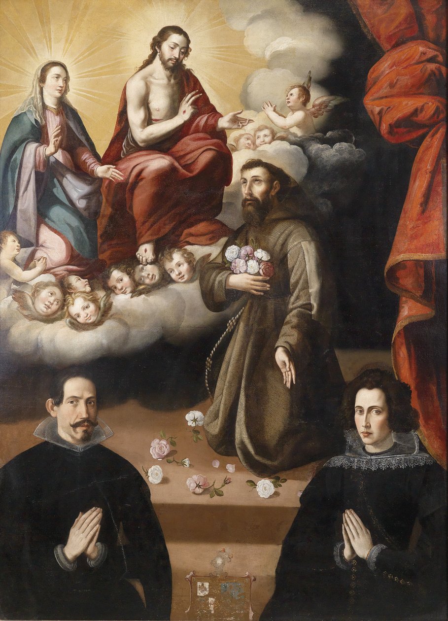Die Madonna mit dem Kind erscheint dem heiligen Franziskus von Assisi av Juan del Castillo
